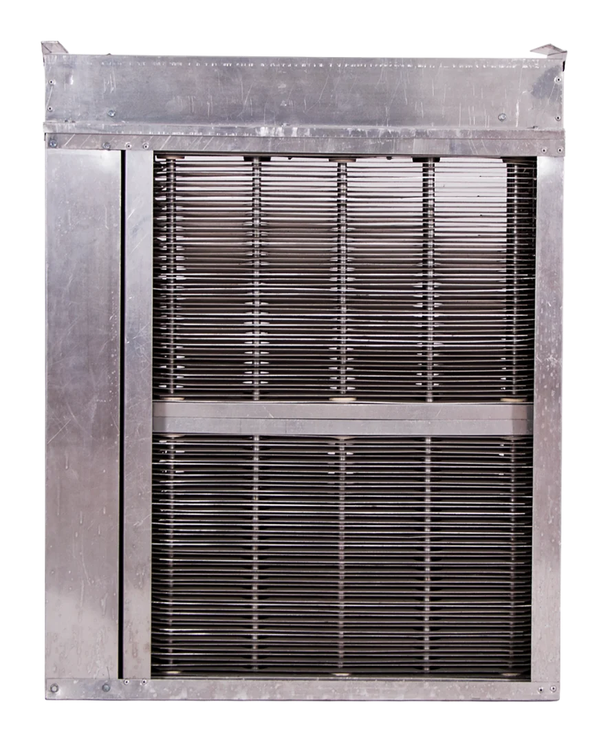 Módulo de ozono Clima de TEKOZ, celda de acero inoxidable con dos bancos de placas para integrarse a sistemas de aire acondicionado.